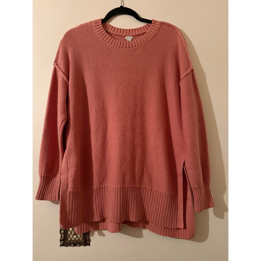 Aerie Oversized Crew Neck Side Slit Knit‎ Sweater Coral XS